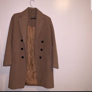 Petite double breasted camel duster coat